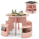 INFANS Toddler Table and Chair Set with 4 Storage Stools, Wooden Flower Shaped Nesting Table with Blackboard Drawers