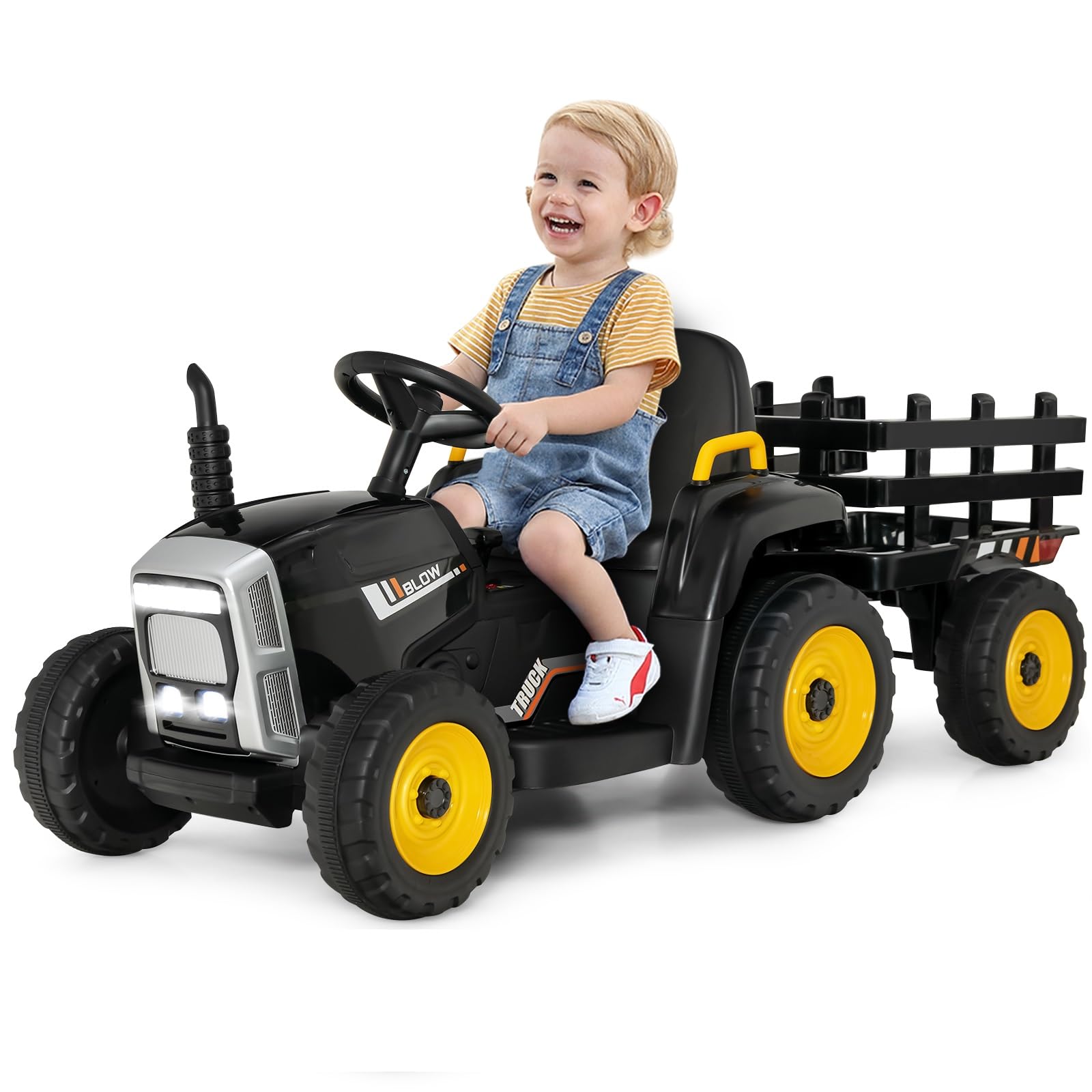 12V Kids Ride On Tractor 2 in 1 Electric Vehicle with Remote Control Detachable Trailer