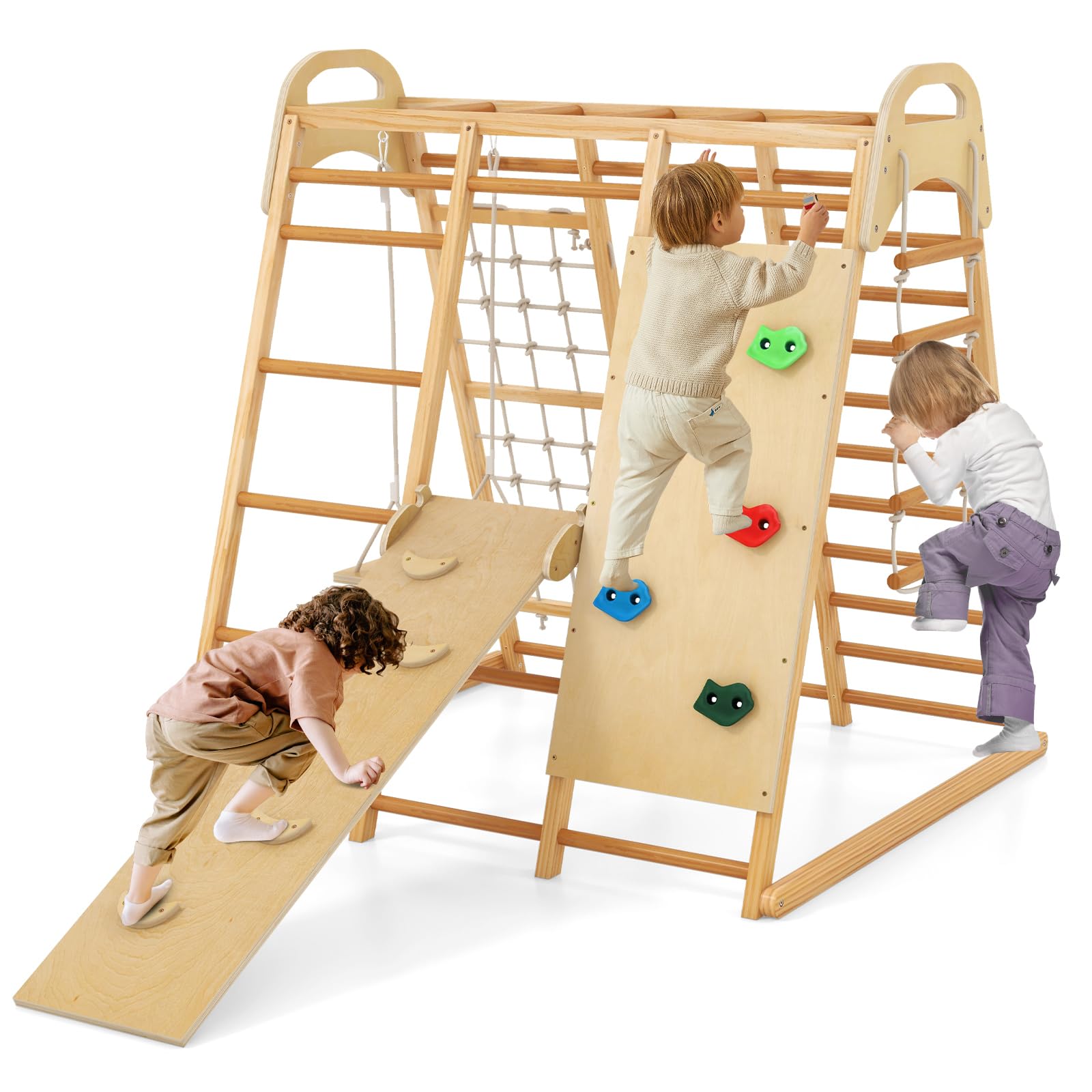 INFANS 8 in 1 Climbing Toys for Toddlers, Kids Wood Montessori Climber Playset, Indoor Playground Jungle Gym