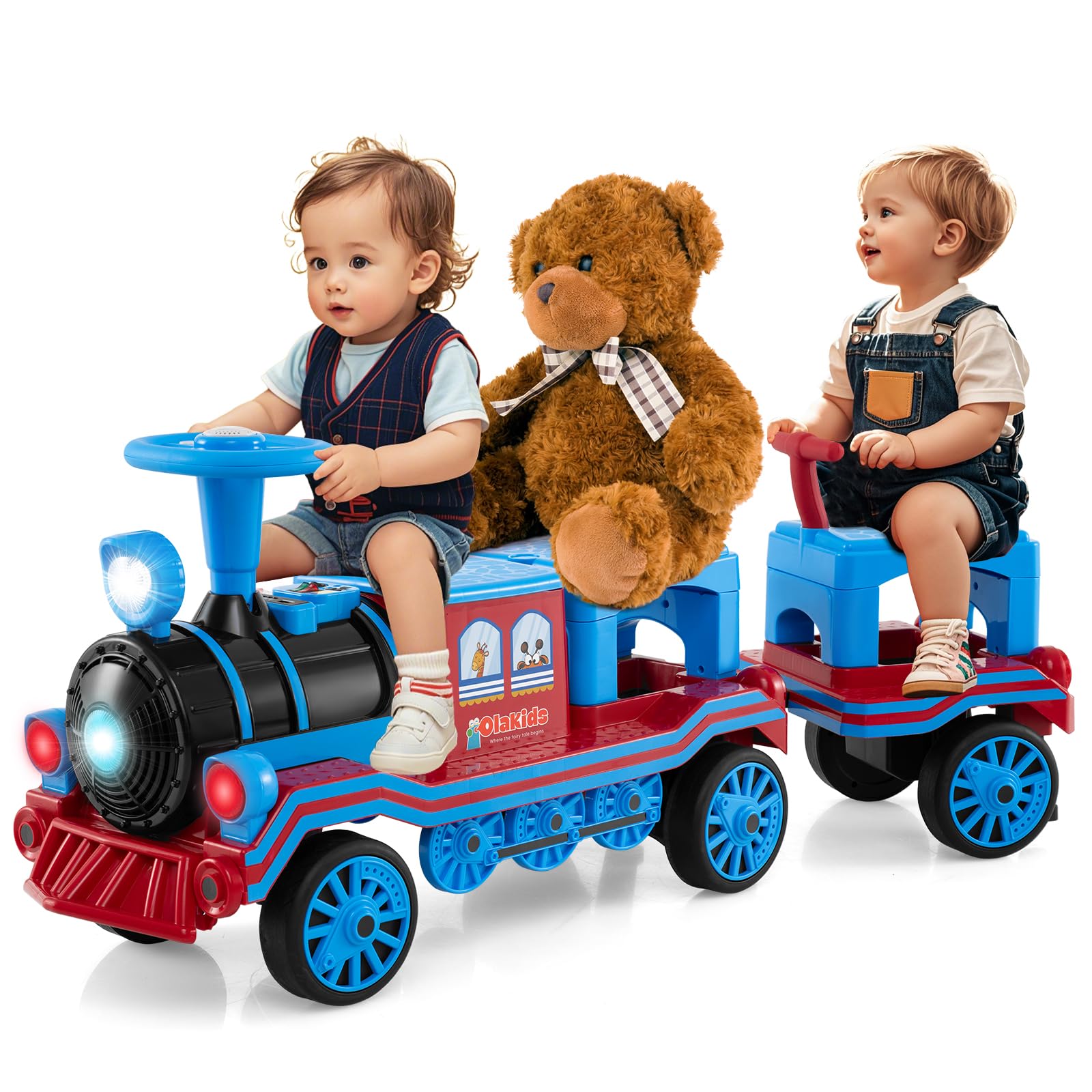 3-Seater 12V Battery Powered Kids Ride on Train with Carriage Trackless