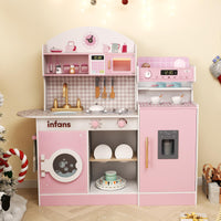 INFANS Kids Kitchen Playset, Toddler Wooden Kitchen Pretend Cooking Toy Set with Coffee Maker