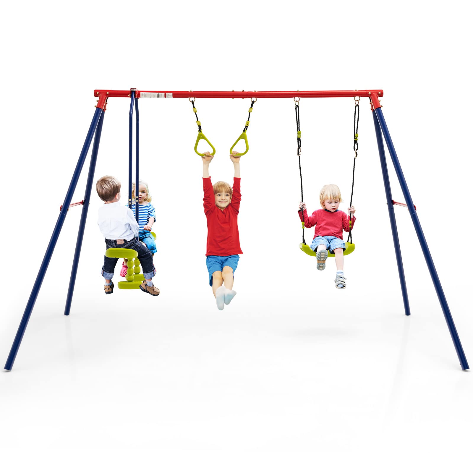 INFANS Swing Sets for Backyard, Outdoor 3 in 1 A-Frame Heavy Duty Metal Stand for Kids and Adults, Playground Activity Playset