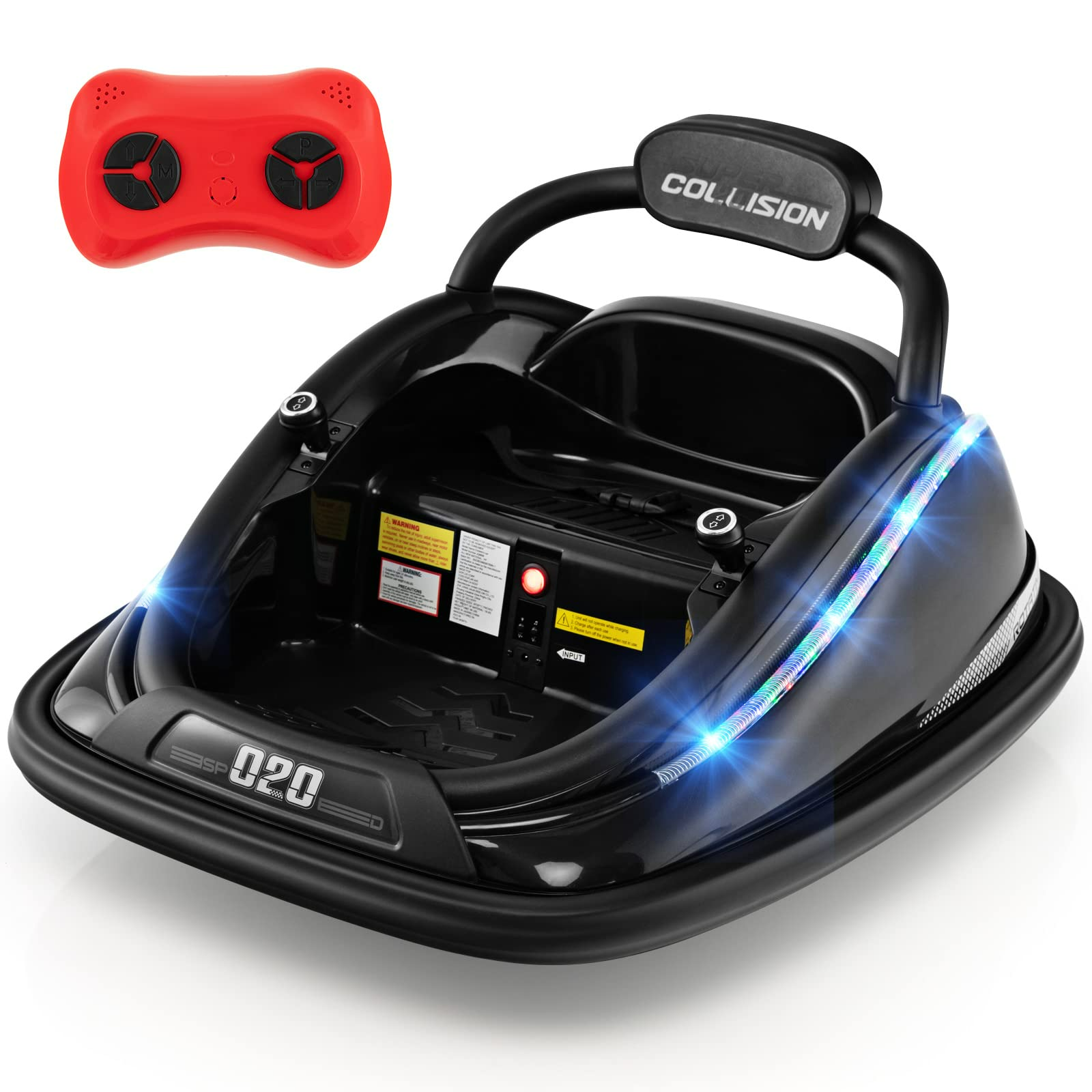 INFANS Bumper Car for Toddlers, 12V Kids Electric Ride on Toy, Battery Powered Vehicle Racer for Baby