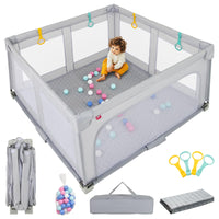 INFANS Foldable Baby Playpen with Mat, Large Baby Play Yard for Infant with 50 Ocean Balls, Fence Toddler Activity Center
