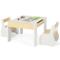 INFANS 3 in 1 Kids Table and Chair Set, Wood Multi Activity Table with Removable Tabletop, Detachable Blackboard