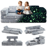INFANS Modular Kids Play Couch, 10PCS Toddler Creative Sectional Fort Building Sofa, Children Soft Foam Furniture Playset