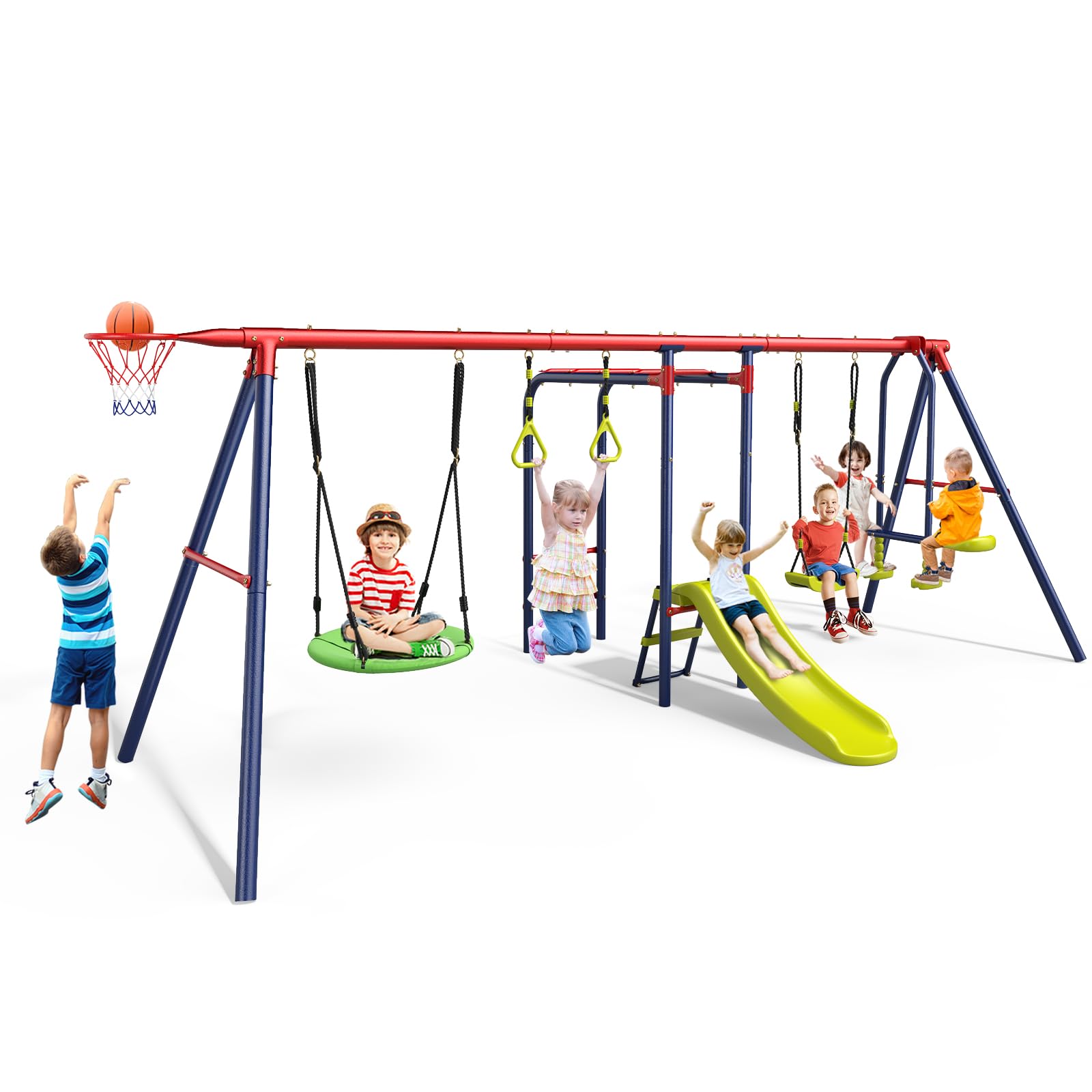 Outdoor A Frame Heavy Duty Metal Swing Stand with Monkey Bar for Kids