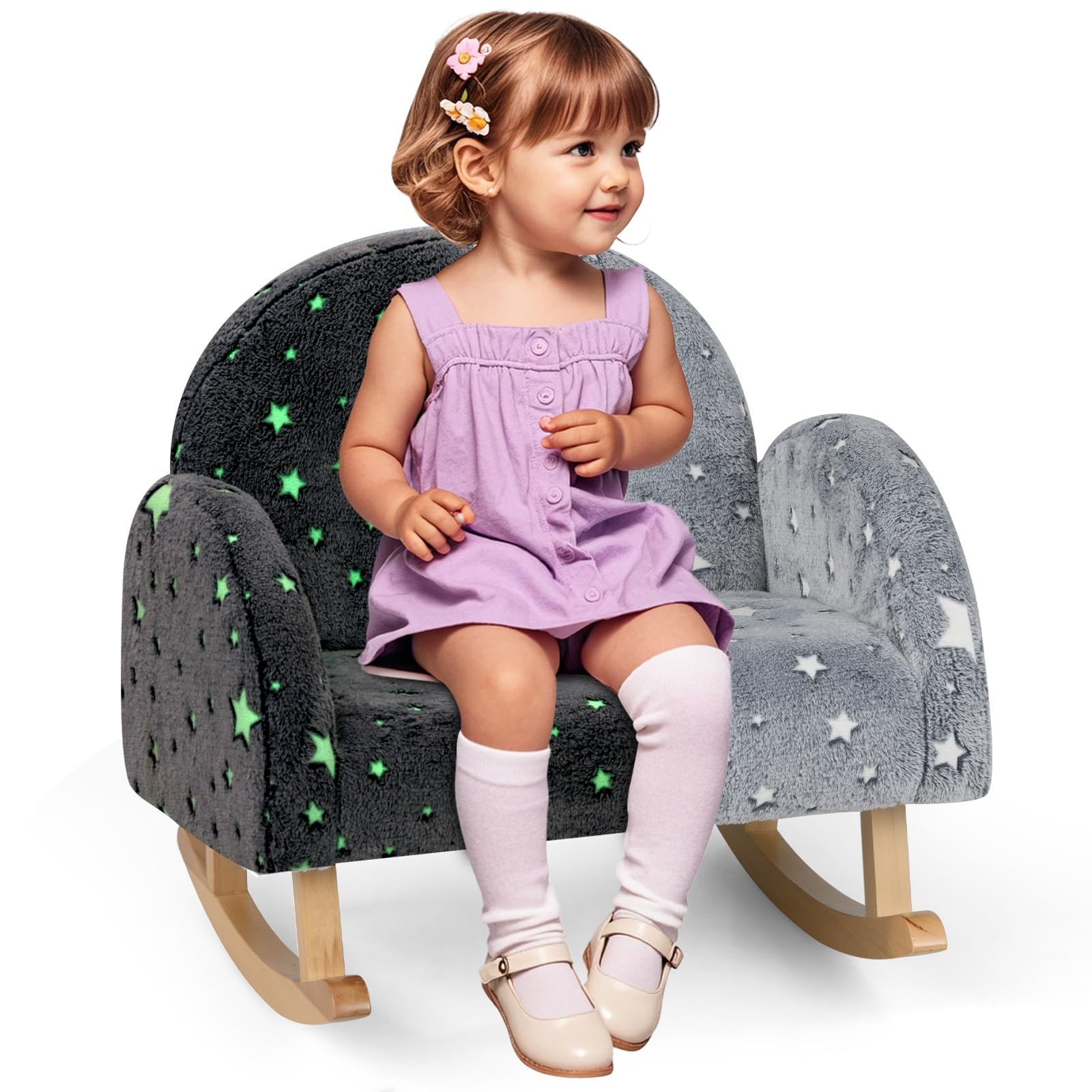 INFANS Kids Sofa with Glow in The Dark, Toddler Rocking Chair, Upholstered Comfy Foam Children Chair for Kindergarten Playroom