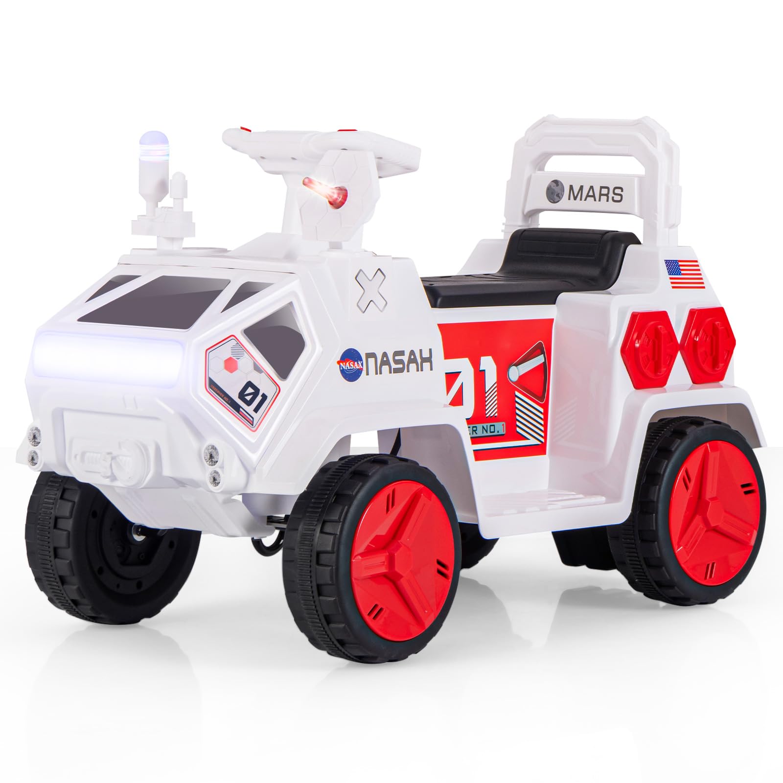 INFANS Ride on Car, 6V Electric Toy for Kids with Radar, Rocket, MP3, USB, Horn, 4-Wheeler Battery Powered Quad Gift for Toddlers