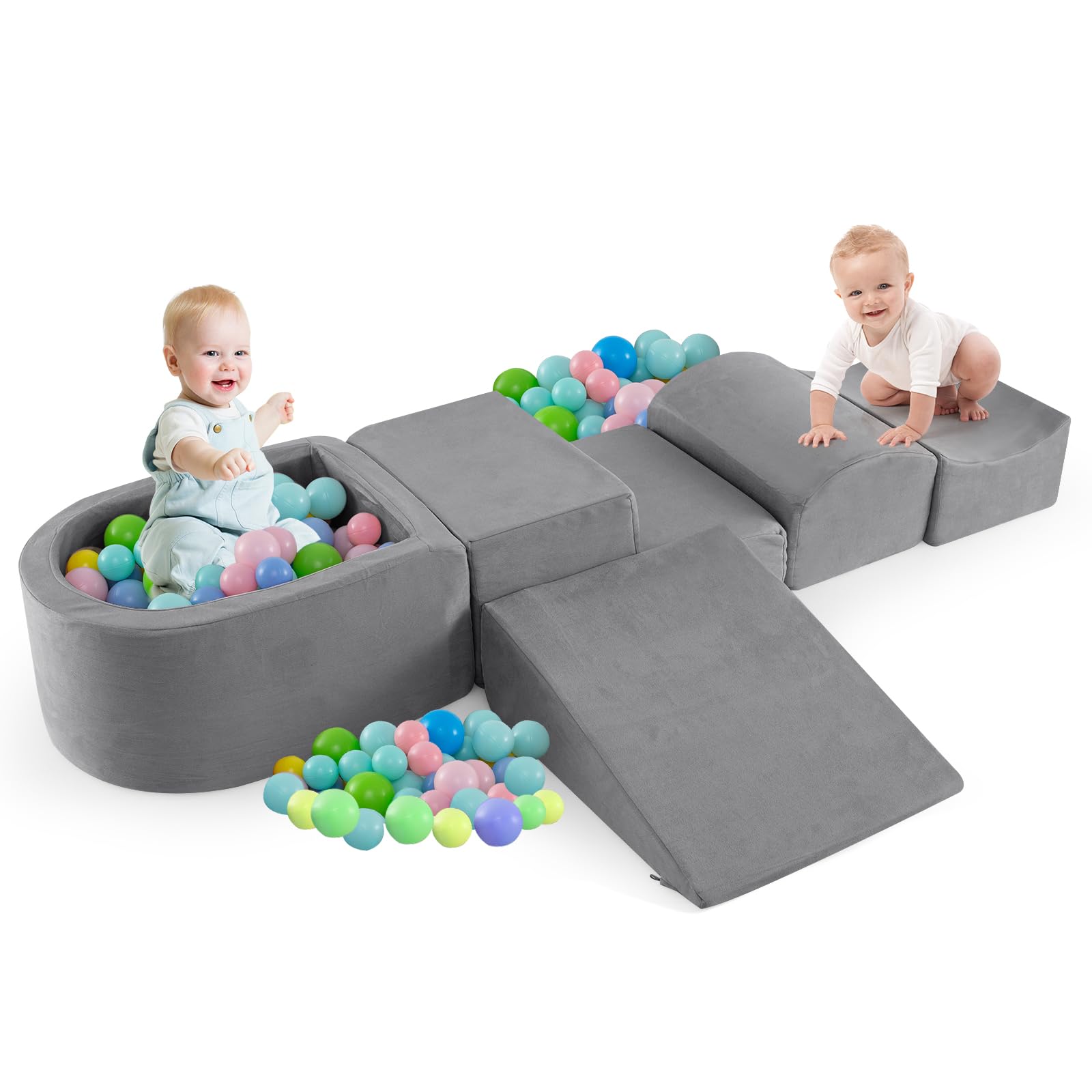 INFANS Climbing Toys for Toddlers, Foam Climbing Blocks and Ball Pit for Baby, 5pc Kids Climb and Crawl Block Activity Play Set