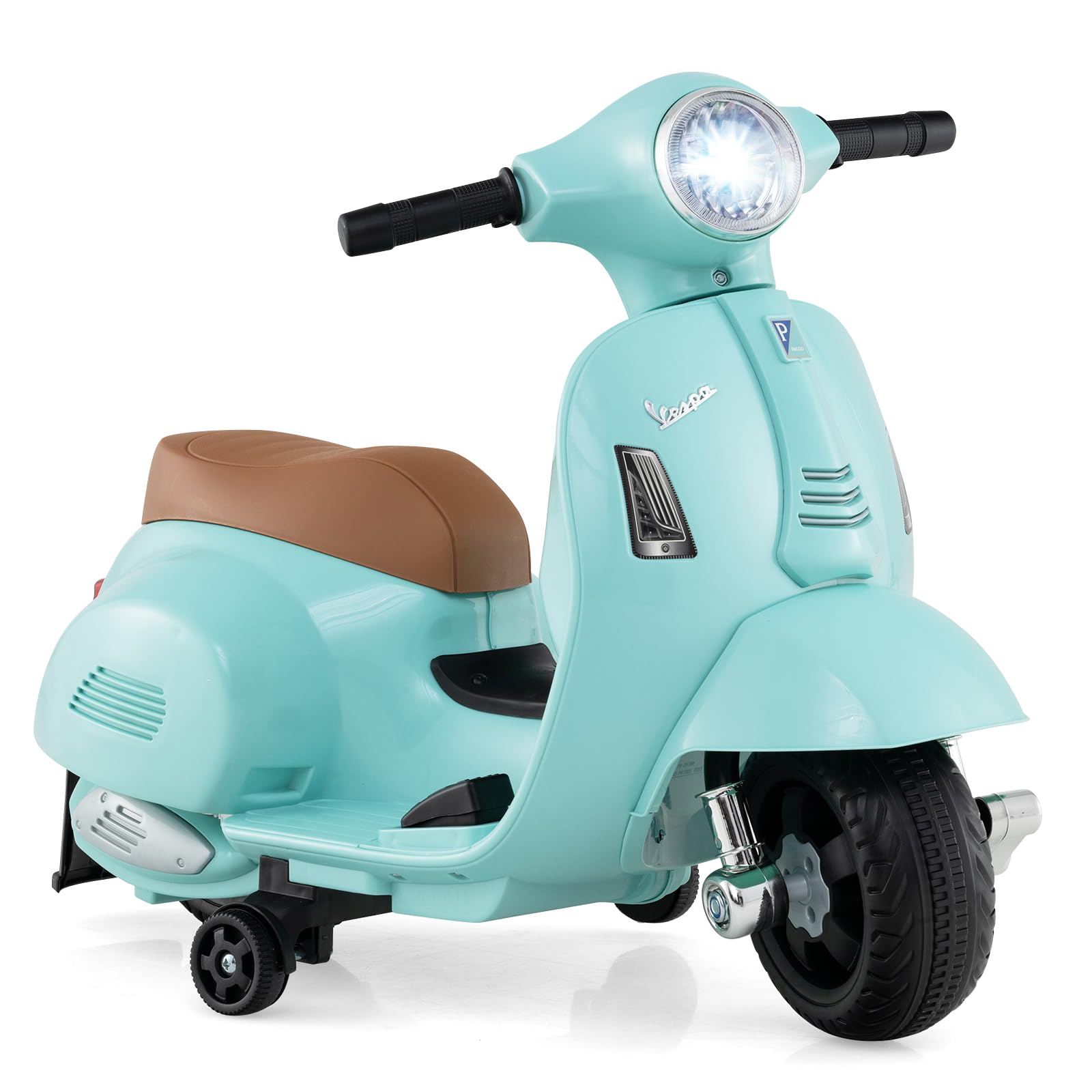 INFANS Licensed Vespa Kids Motorcycle, 6V Battery Powered Motorbike for Toddlers with Training Wheels, Horn, LED Lights