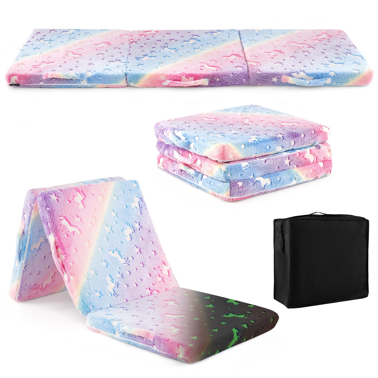 INFANS Foldable Floor Mattress for Kids, Glow in Dark Tri-Folding Nap Mat for Sleeping Daycare, Portable Foam Mattress