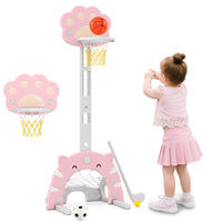 INFANS Toddler Basketball Hoop, 3 in 1 Height Adjustable Kids Sports Activity Center Indoor with Soccer Goal Golf Ball and Club