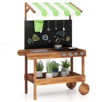 INFANS Outdoor Play Kitchen with Drawing Board Wooden Kids Kitchen Playset Gift