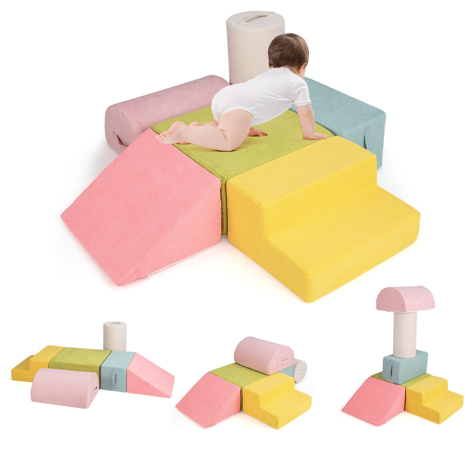 INFANS Climbing Toys for Toddlers, 6pc Kids Climb and Crawl Soft Foam Block Activity Structure Play Set