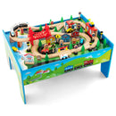 INFANS Train Table, 80 Pieces Wooden Kids Activity Toy Table Playset with Reversible Detachable Tabletop