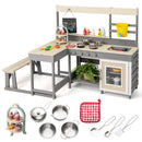 INFANS Mud Kitchen, Outdoor Play Kitchen with Faucet Chalkboard Stoves Removable Sink Cooking Accessories Wooden Kids Kitchen Playset