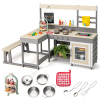 INFANS Mud Kitchen, Outdoor Play Kitchen with Faucet Chalkboard Stoves Removable Sink Cooking Accessories Wooden Kids Kitchen Playset