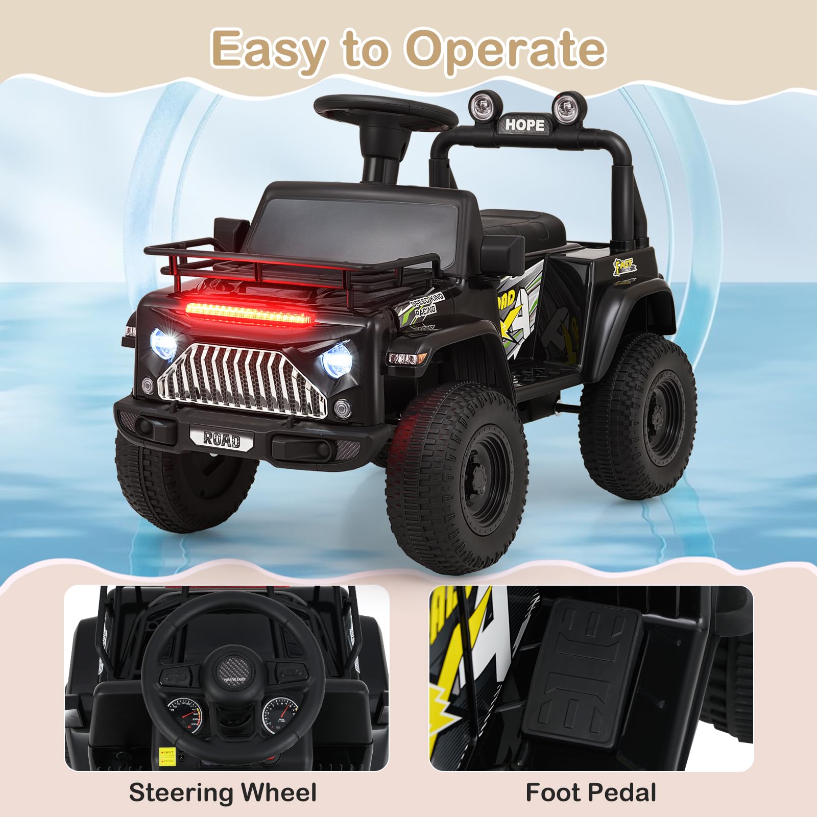 INFANS Kids Ride on Car, 6V Battery Powered Electric Vehicle ATV for Toddlers with Foot Pedal, Music