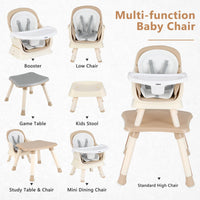 INFANS 8 in 1 Baby High Chair, Convertible Highchair for Babies and Toddlers, Infant Dining Booster Seat, Kids Stool Table Chair Set