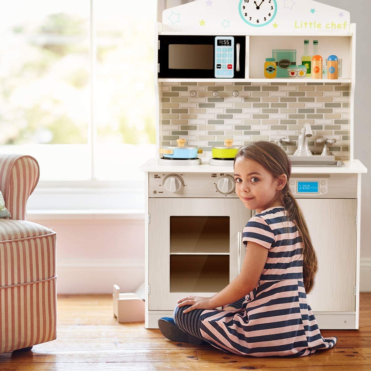 Pretend Cooking Food Set for Toddlers with Real Light and Sound for Boys Girls