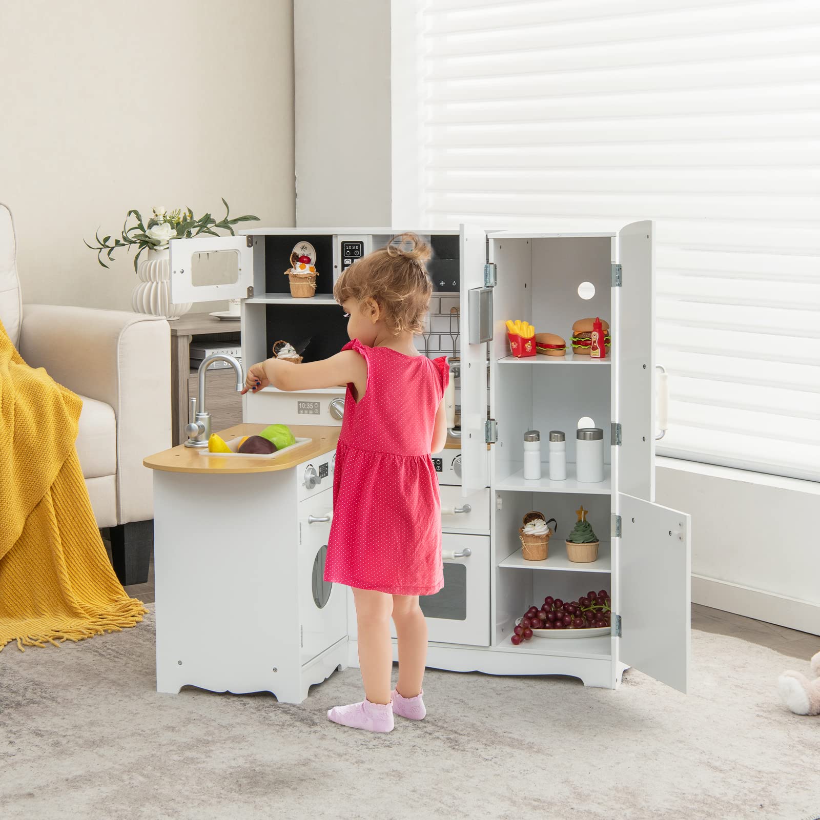Wooden Play Kitchen for Toddlers with Sound