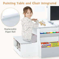 INFANS 3 in 1 Kids Art Table and Chair Set, Toddler Wood Activity Desk with Double-Sided Easel, Children Furniture