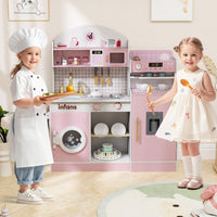INFANS Kids Kitchen Playset, Toddler Wooden Kitchen Pretend Cooking Toy Set with Coffee Maker