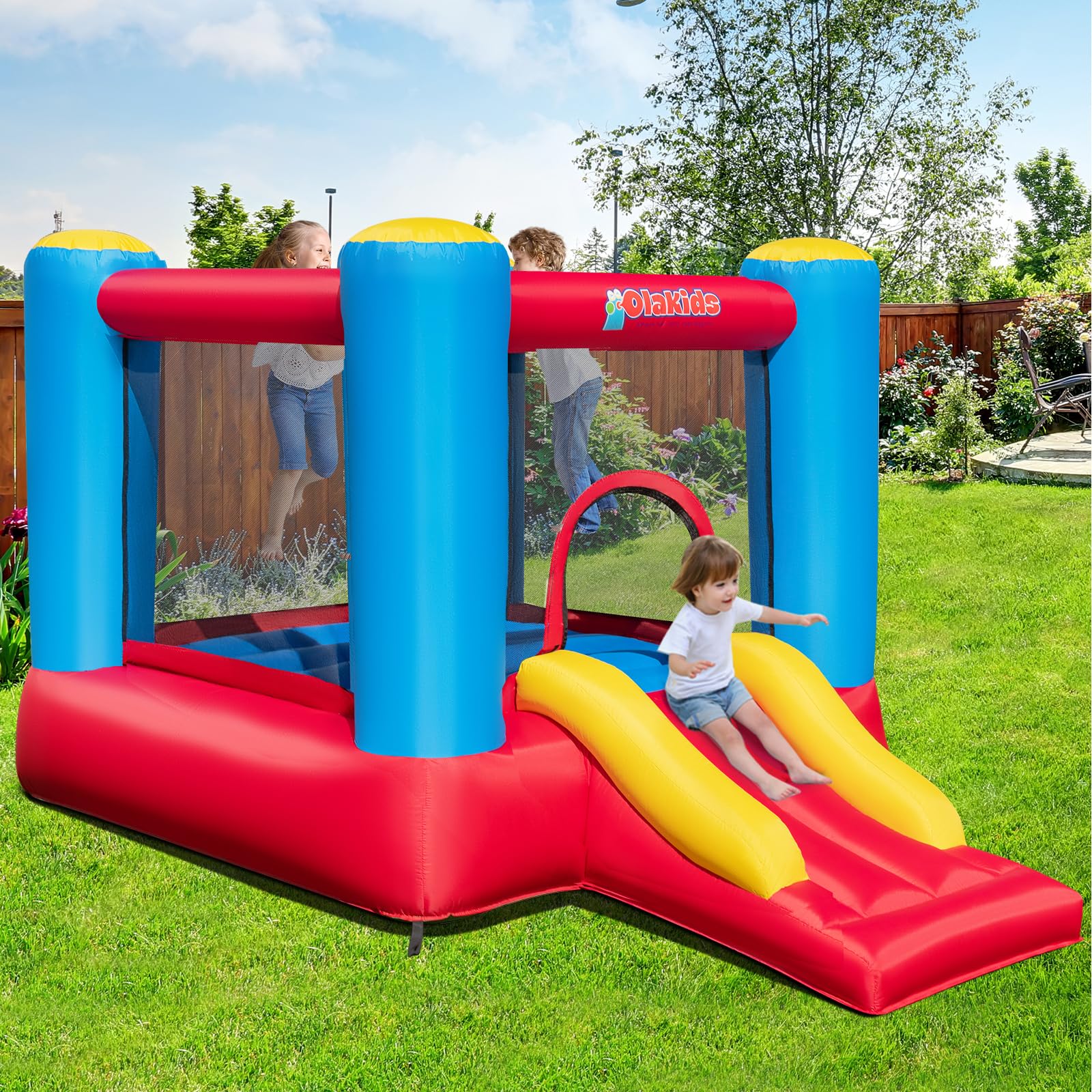 INFANS Inflatable Bounce House, 3 in 1 Kids Jumping Castle, Indoor Outdoor Inflatable Obstacle Course (with 480W Blower)