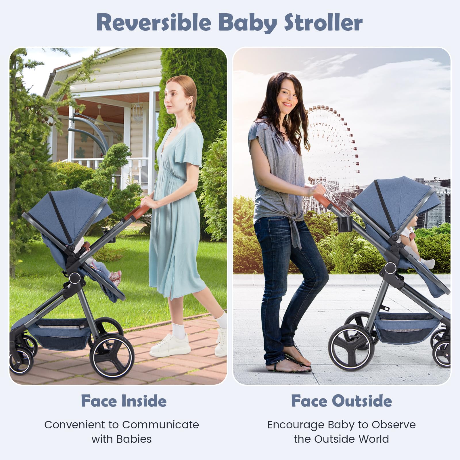 INFANS 2 in 1 Baby Stroller, Convertible Stroller, Foldable High Landscape Shock Absorption with Reversible Seat