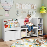 Kids Bookshelf Toy Storage Organizer with Reading Nook Seat Cushion
