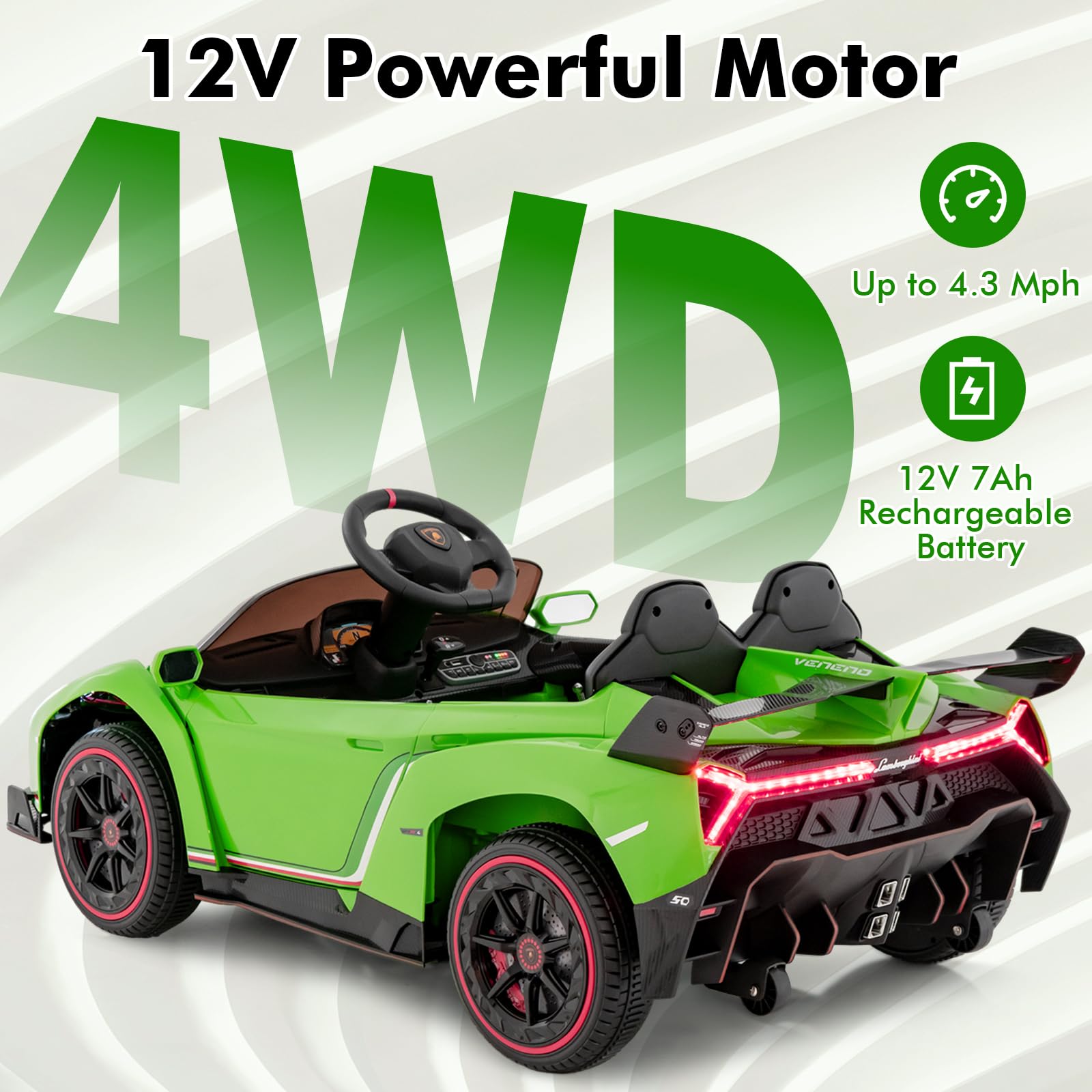 INFANS 2 Seater Kids Ride on Car, 12V 4WD Licensed Lamborghini Veneno Powered Electric Vehicle with Rocking Mode, Remote Control