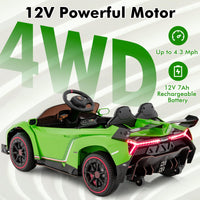 INFANS 2 Seater Kids Ride on Car, 12V 4WD Licensed Lamborghini Veneno Powered Electric Vehicle with Rocking Mode, Remote Control
