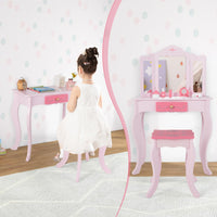 INFANS Kids Vanity, 2 in 1 Princess Makeup Desk Set, Wooden Dressing Table, Pretend Play Vanity Set