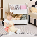 INFANS Kids Bookshelf with Wheels, Wooden Bookcase Toy Storage Cabinet Organizer Holder