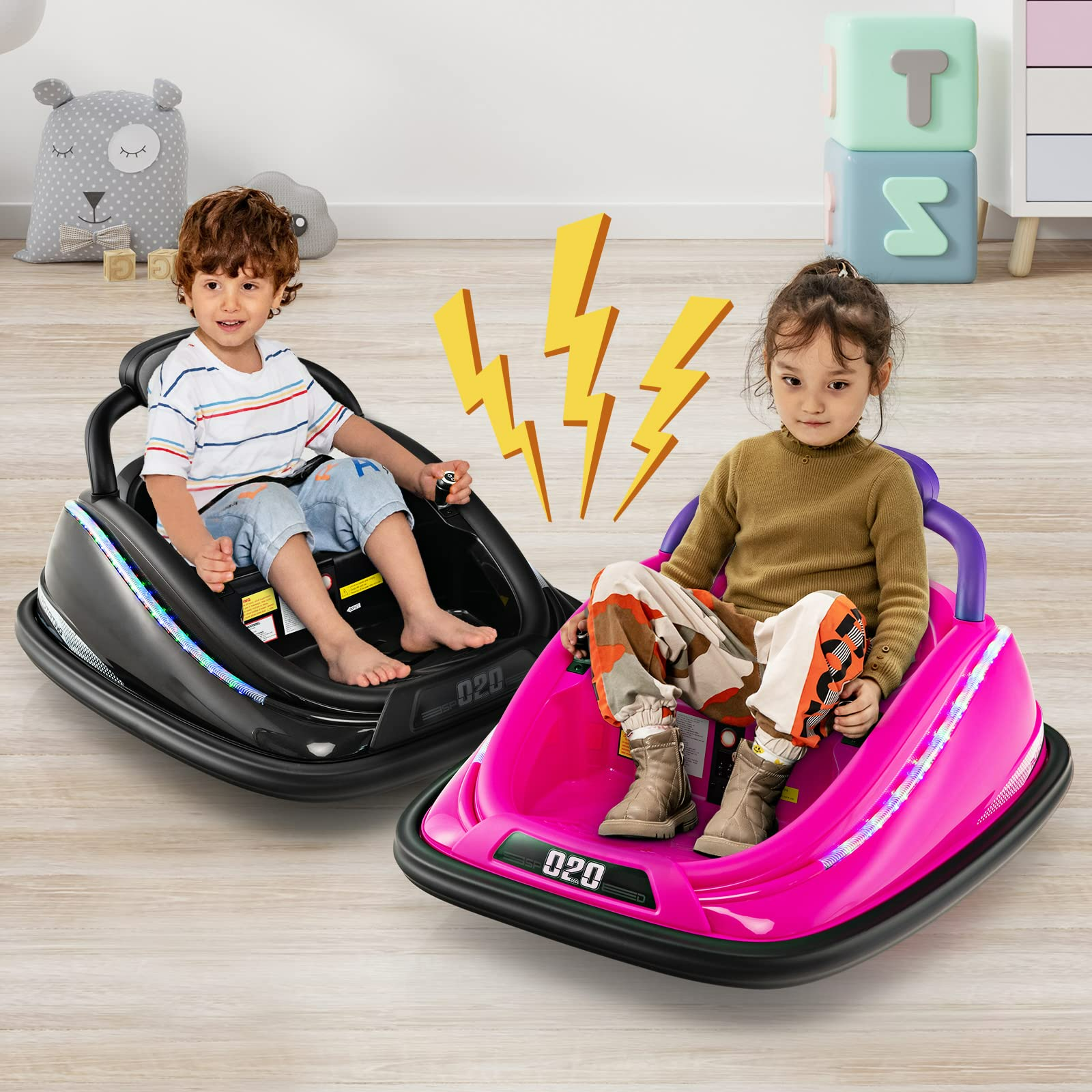 INFANS Bumper Car for Toddlers, 12V Kids Electric Ride on Toy, Battery Powered Vehicle Racer for Baby