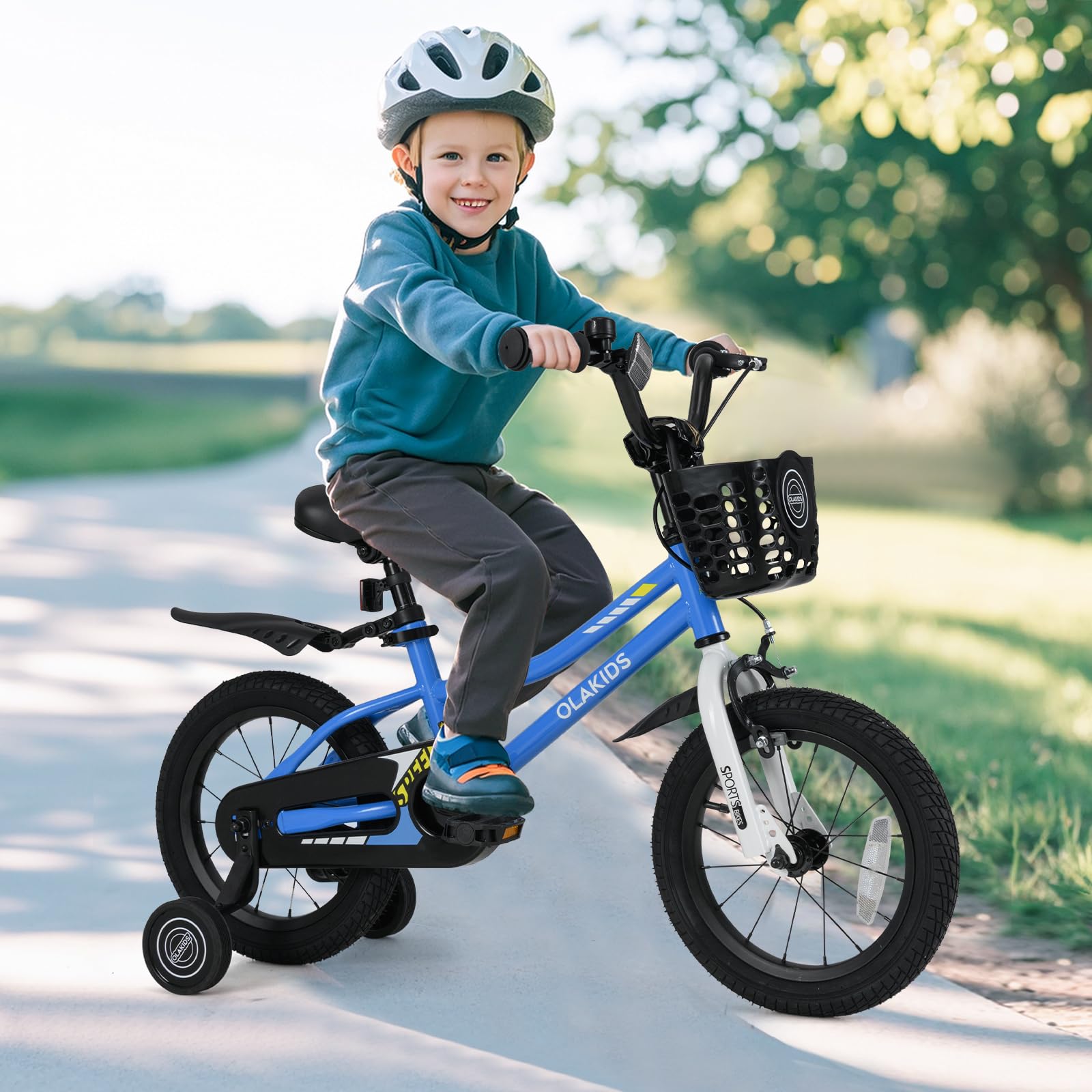 INFANS Kids Bike 12 Inch Toddlers Bike with Training Wheels Basket Adjustable Seat Handbrake and Coaster Brake