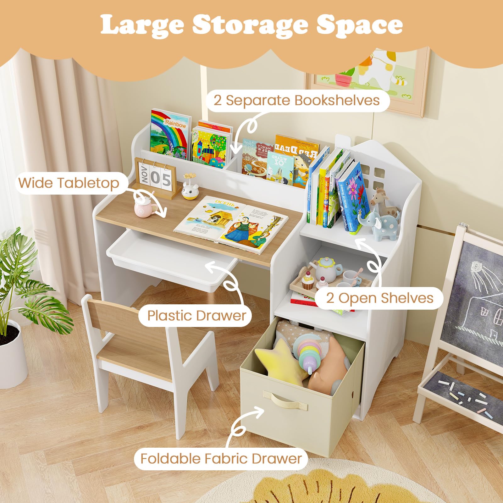 INFANS Kids Table and Chair Set, Toddler Art Craft Play Wood Activity Desk with Chairs, Children Furniture