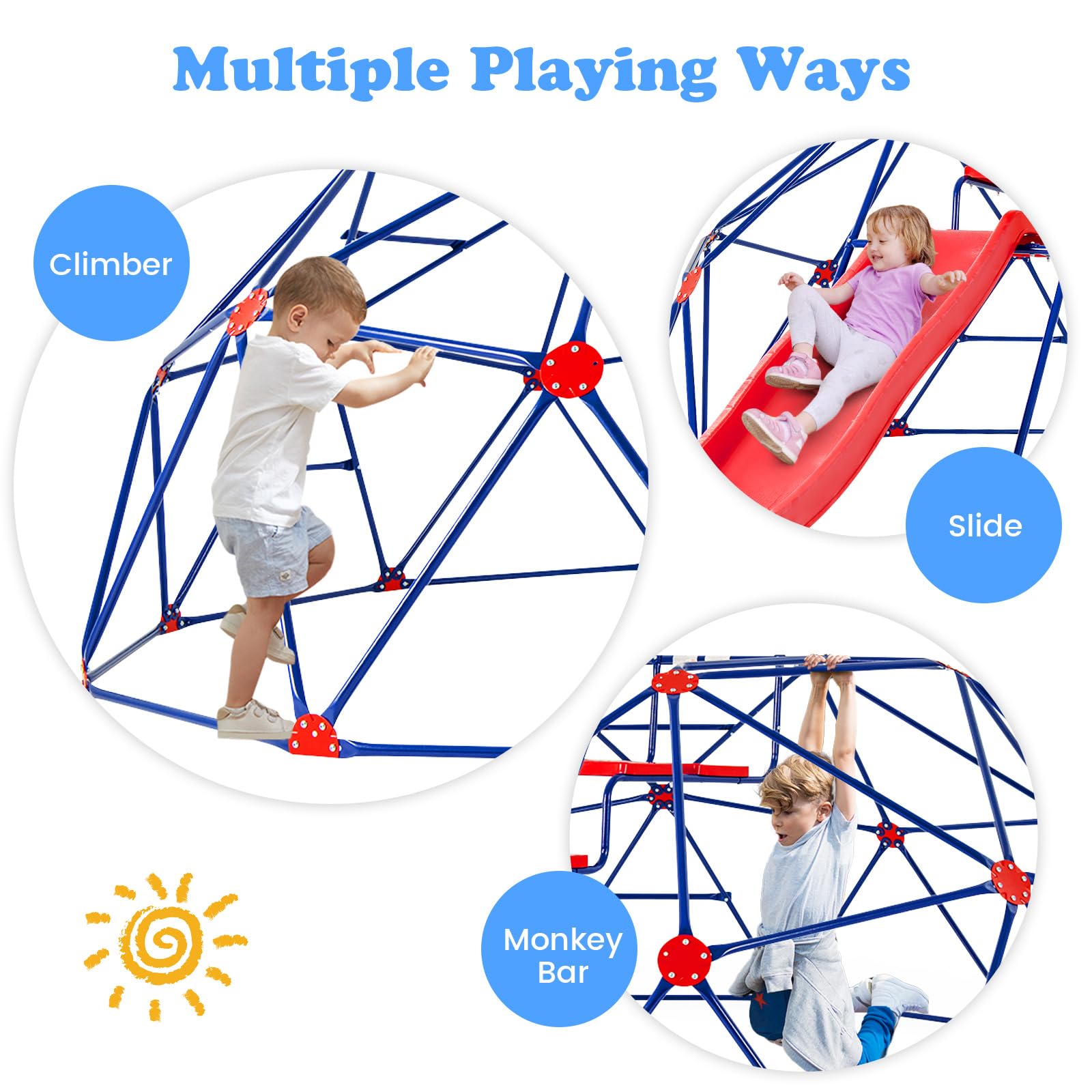INFANS Climbing Dome with Slide, Kids Outdoor Jungle Gym Geometric Dome Climber, 8FT Climb Structure Backyard