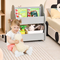 INFANS Kids Bookshelf with Wheels, Wooden Bookcase Toy Storage Cabinet Organizer Holder