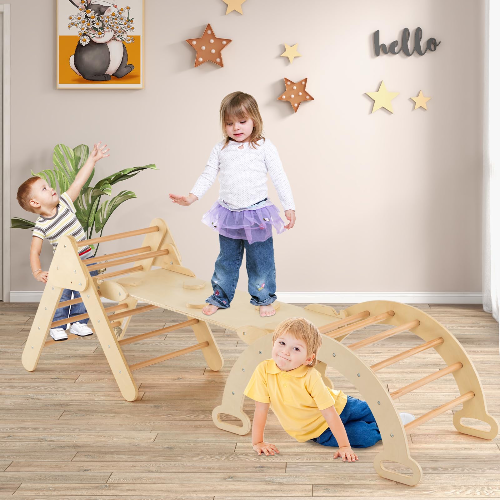 Pikler Triangle Set 7 in 1 Climbing Toys for Toddlers 1-3