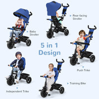 INFANS Kids Tricycle, 6 in 1 Baby Trike Toddler Bike with Reversible Seat, Adjustable Push Handle, Removable Canopy