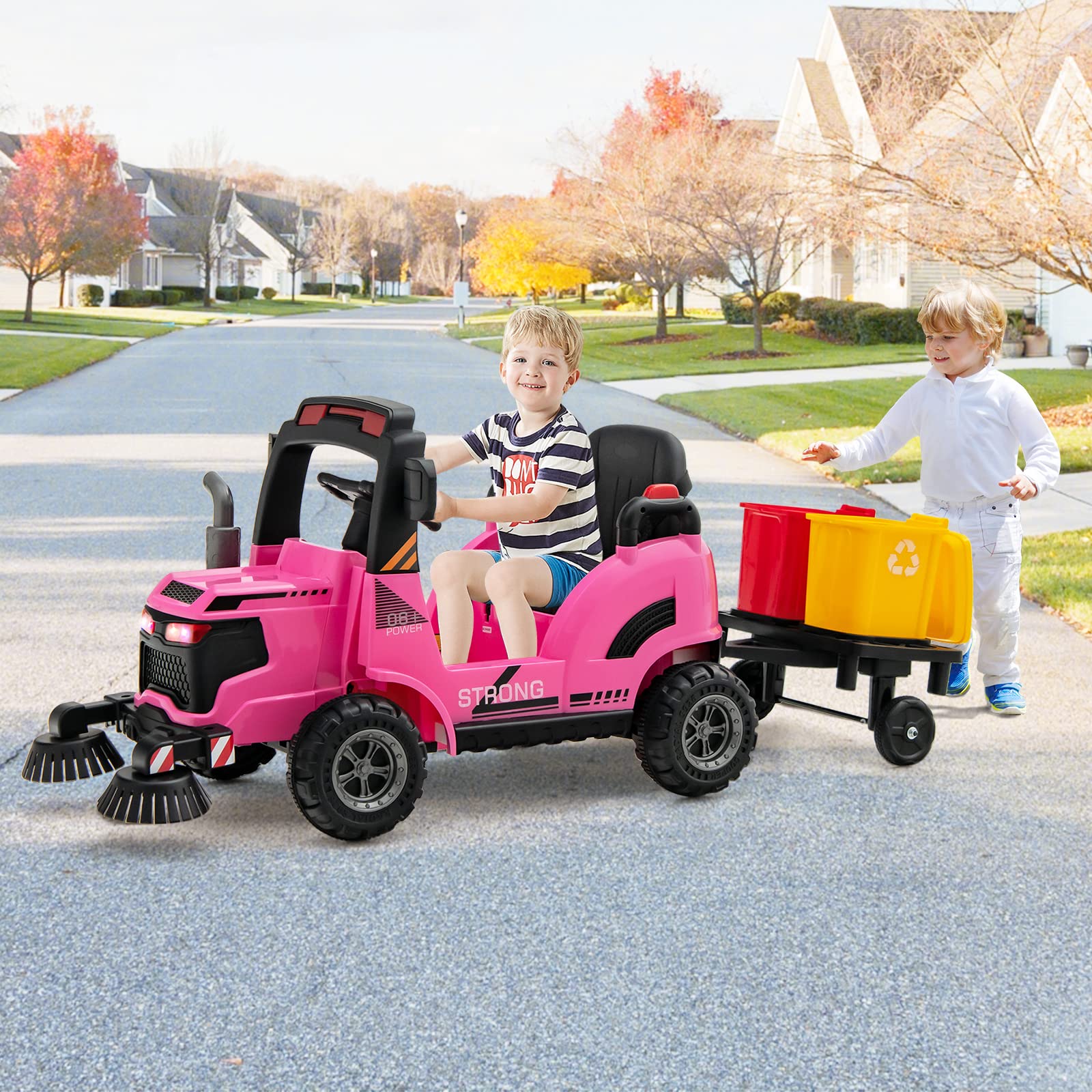 INFANS Ride on Car, 12V 2 in 1 Kids Street Sweeper Truck Electric Vehicle with Remote Control