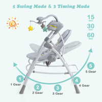INFANS 2 in 1 Baby Swing and Bouncer for Infants, Portable Newborn Rocker with 5 Speed Sway Music Timing 2 Toys Remote Control, Easy Fold, Compact Electric Baby Swing for 0-6 Months Boy Girl INFANS