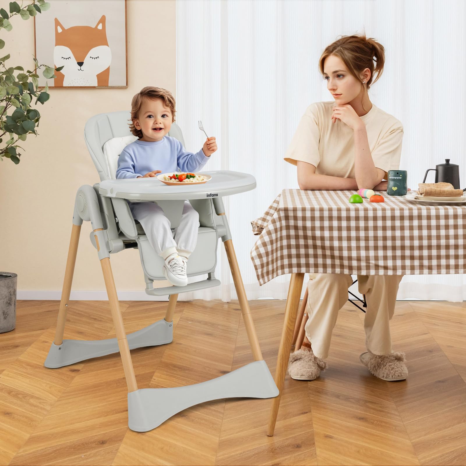 INFANS Baby High Chair, High Chairs for Babies & Toddlers with Adjustable Height, Easy to Clean Convertible Quick Folding