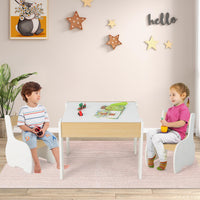 INFANS 3 in 1 Kids Table and Chair Set, Wood Multi Activity Table with Removable Tabletop, Detachable Blackboard