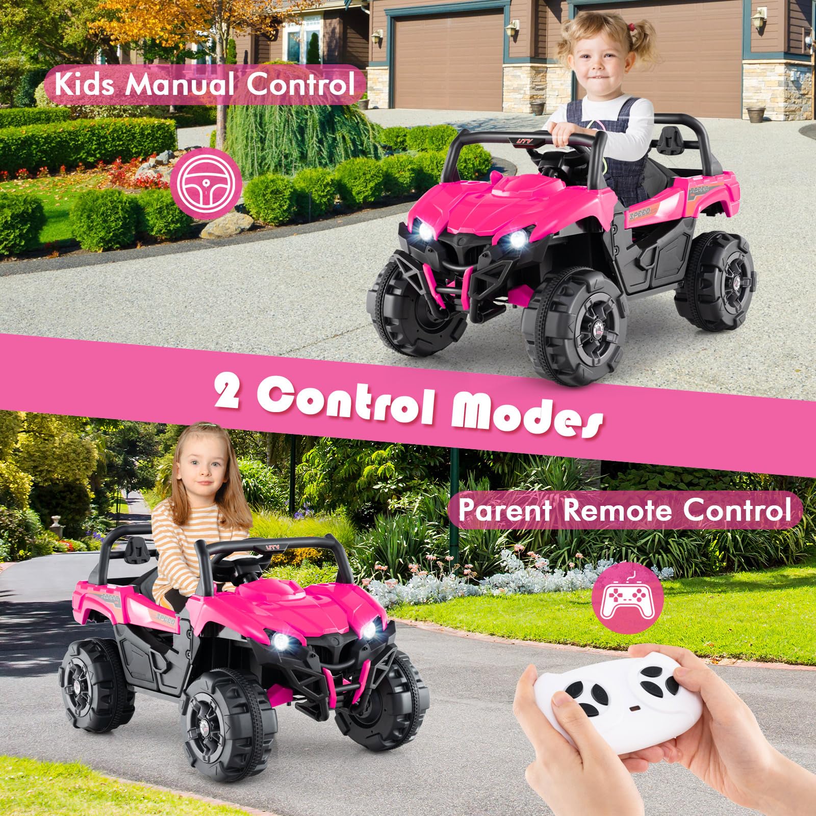 INFANS 12V Ride on Car UTV, Battery Powered Off-Road Kids Electric Vehicles with Remote Control, Music, Horn, MP3, Lights