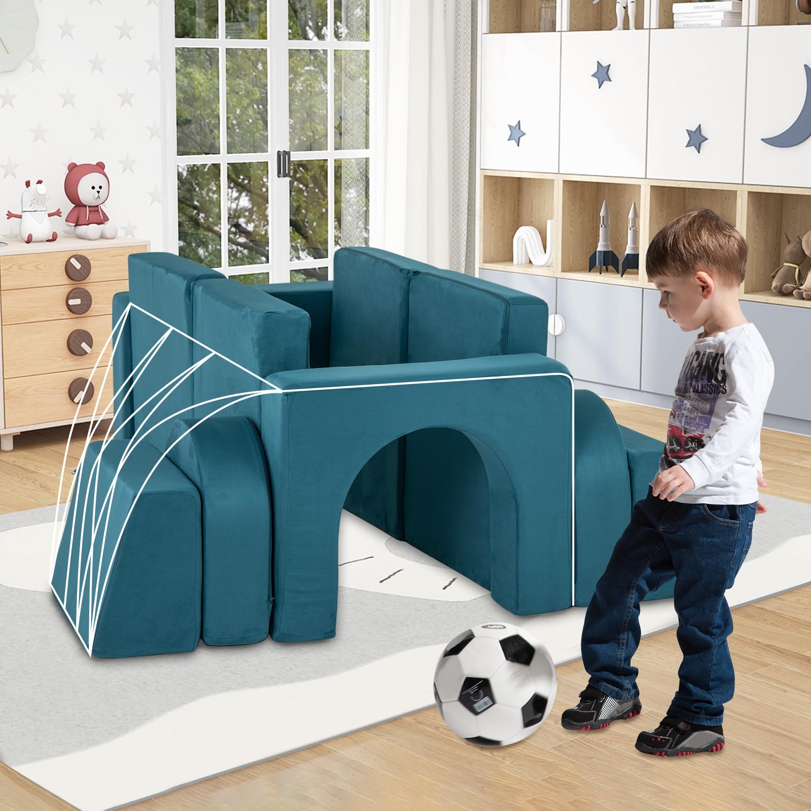 INFANS Modular Kids Play Couch, 8 PCS Toddler Creative Sectional Fort Building Sofa