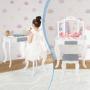 INFANS Kids Vanity, 2 in 1 Princess Makeup Desk Set, Wooden Dressing Table, Pretend Play Vanity Set