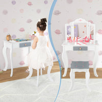 INFANS Kids Vanity, 2 in 1 Princess Makeup Desk Set, Wooden Dressing Table, Pretend Play Vanity Set